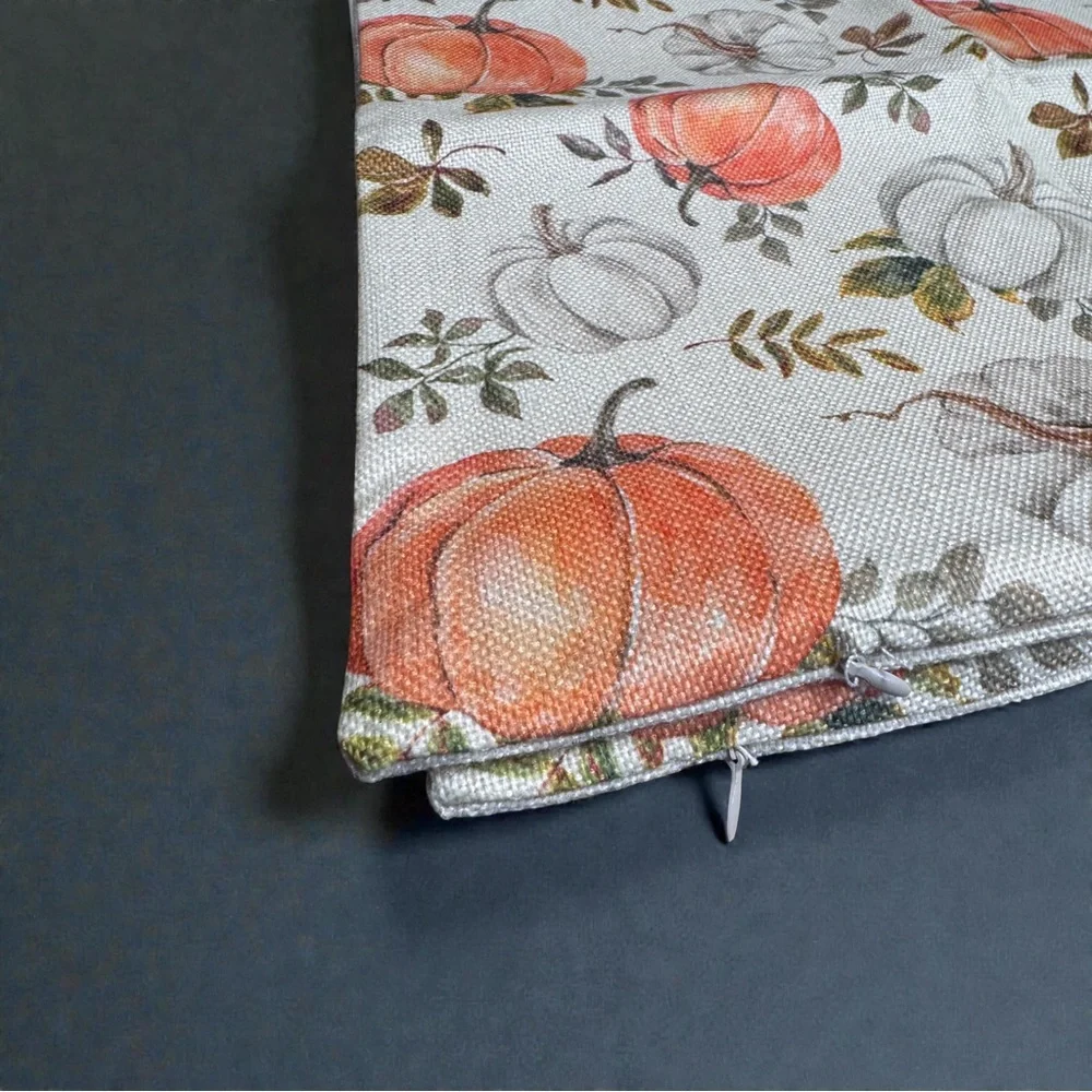 Fall Pumpkin Pillow Covers Set of 2 16x16 Linen Autumn Harvest NWOT